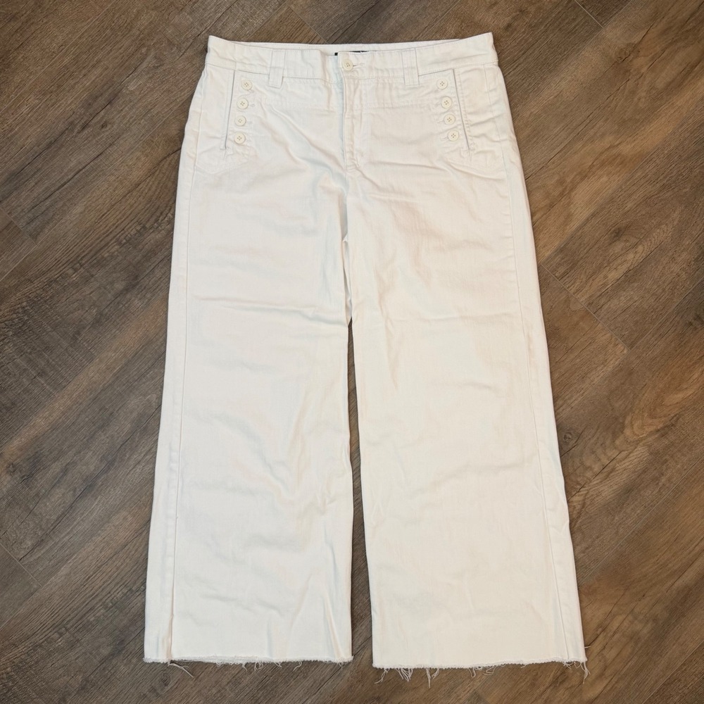 Lauren Ralph Lauren White Wide Leg Sailor Pants Raw Hem Denim Womens 8? Coastal